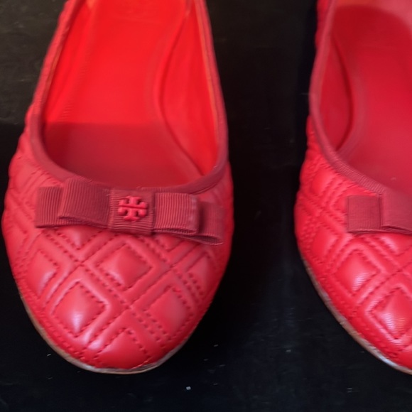 Tory Burch red leather flats. Never worn only in home. - Picture 2 of 4